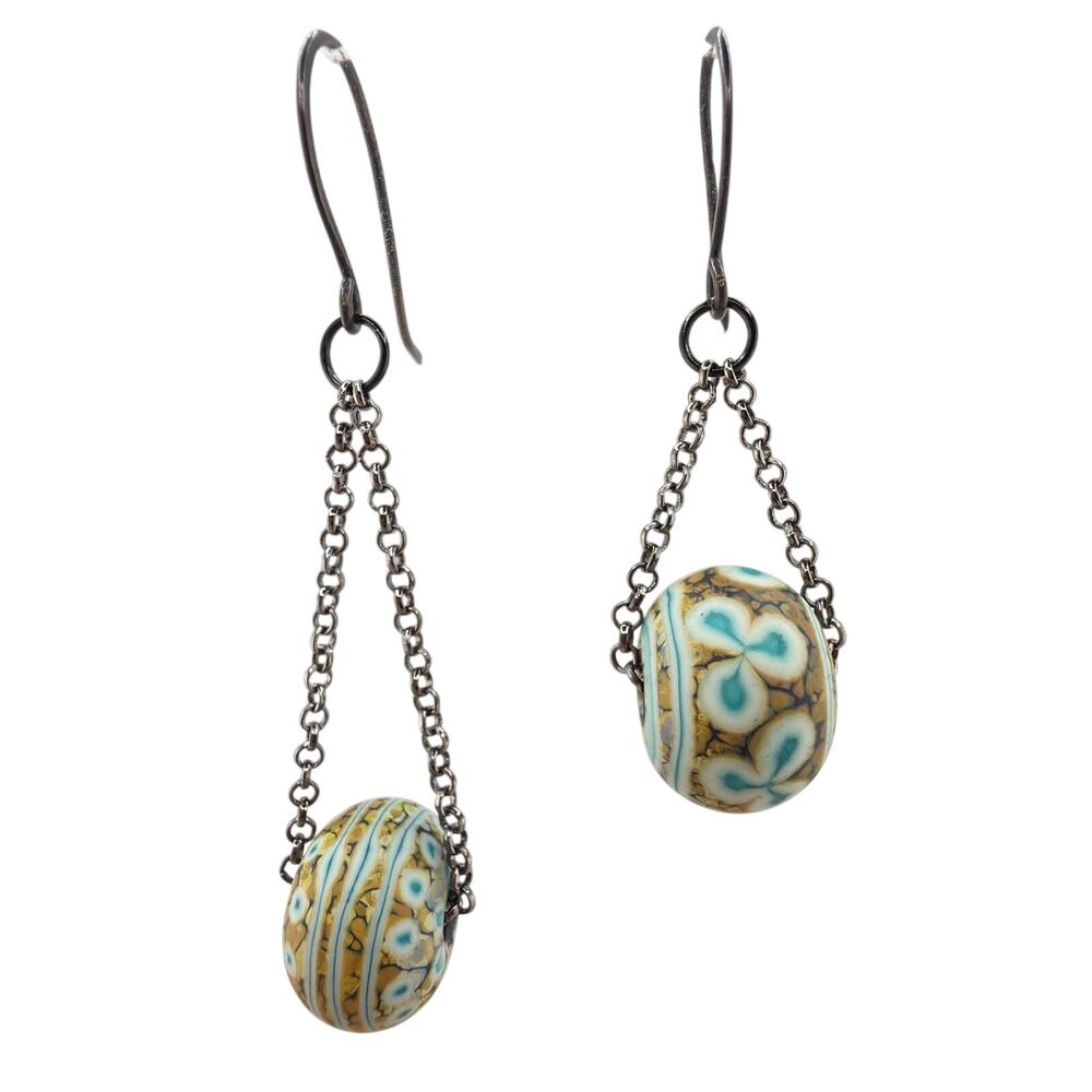 NEW Artisan Handcrafted Lampwork Glass Tumbled Matt Asymmetrical Earrings